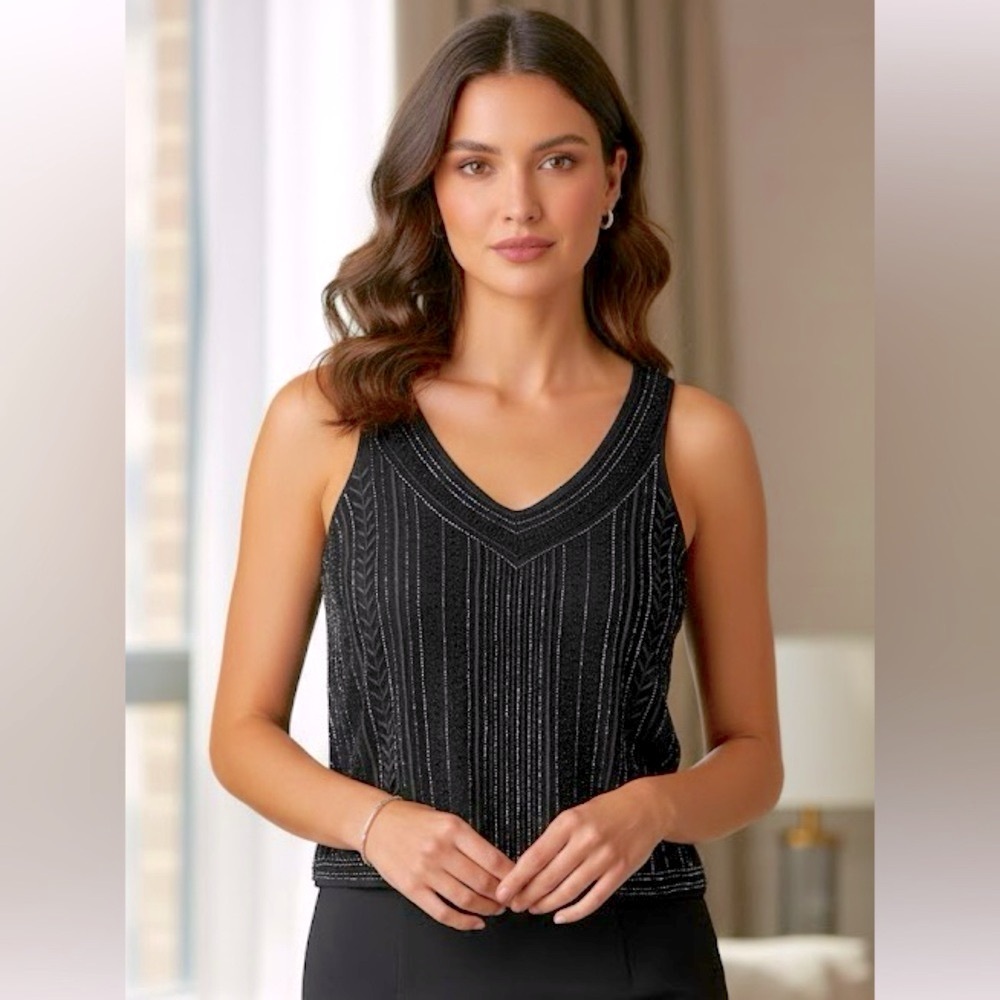 Abercrombie & Fitch Black Sleeveless Beaded Tank Top Women’s size Large